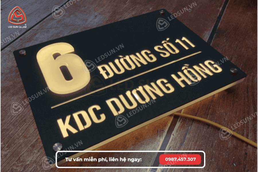 làm biển số nhà inox chữ nổi mica sáng đèn
